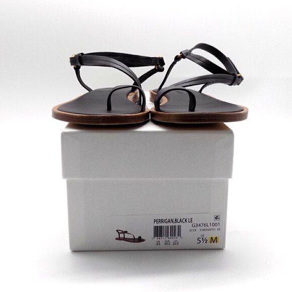 Vince Black Leather Flat Sandals Perrigan Hook and Loop Closure Toe Ring - Picture 9 of 14
